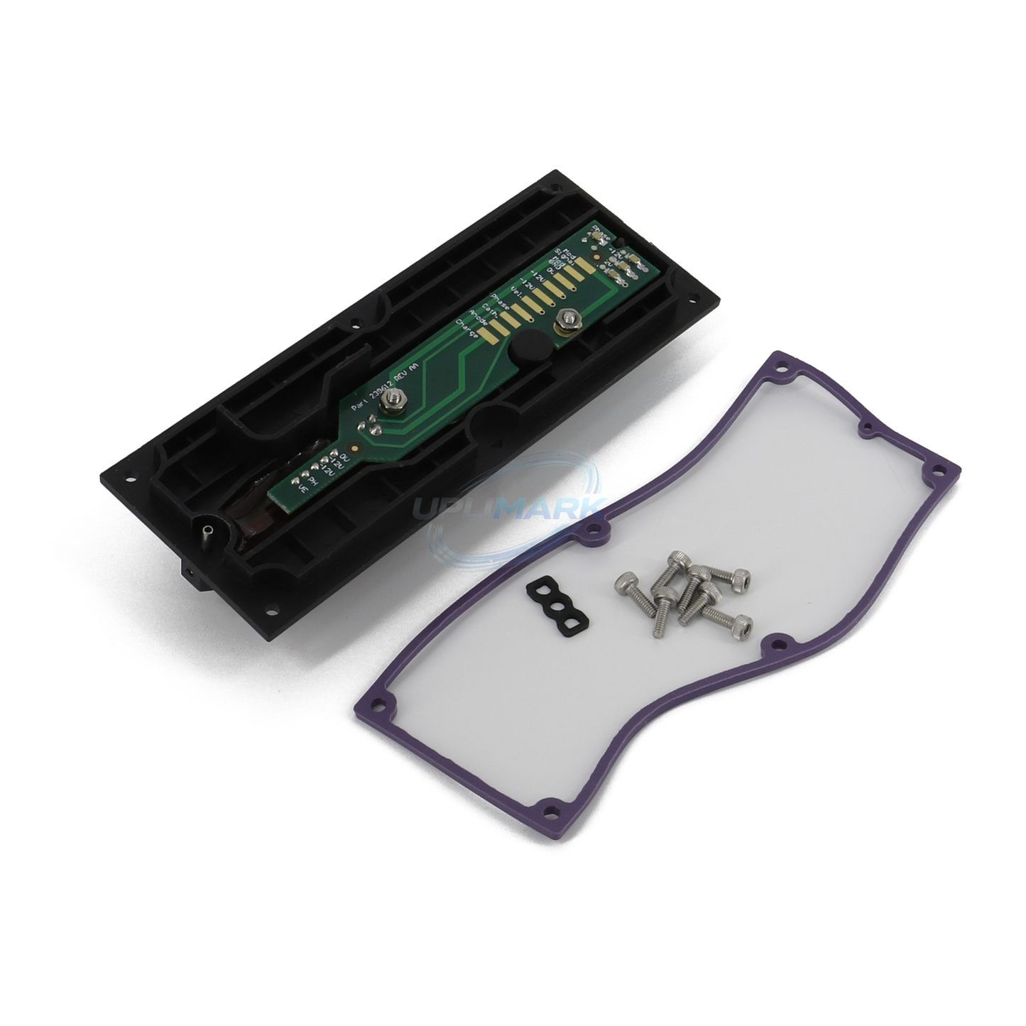 UVJ-395916-B UHS deflector plate assembly reverse PCB view with gasket and screws