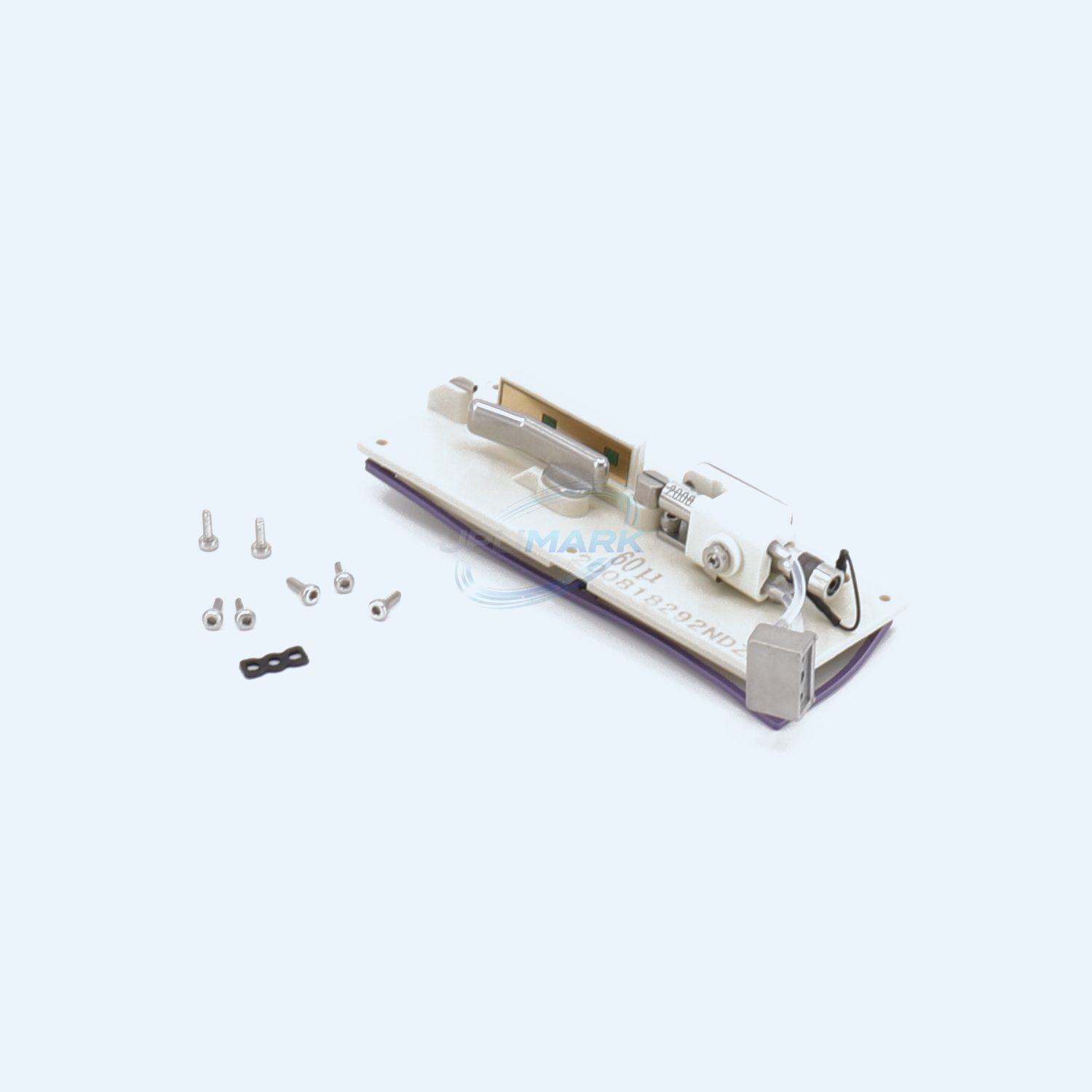 UPLIMARK UVJ-395619 deflector plate assembly with 60 micron nozzle for Videojet 1710, angled view with hardware