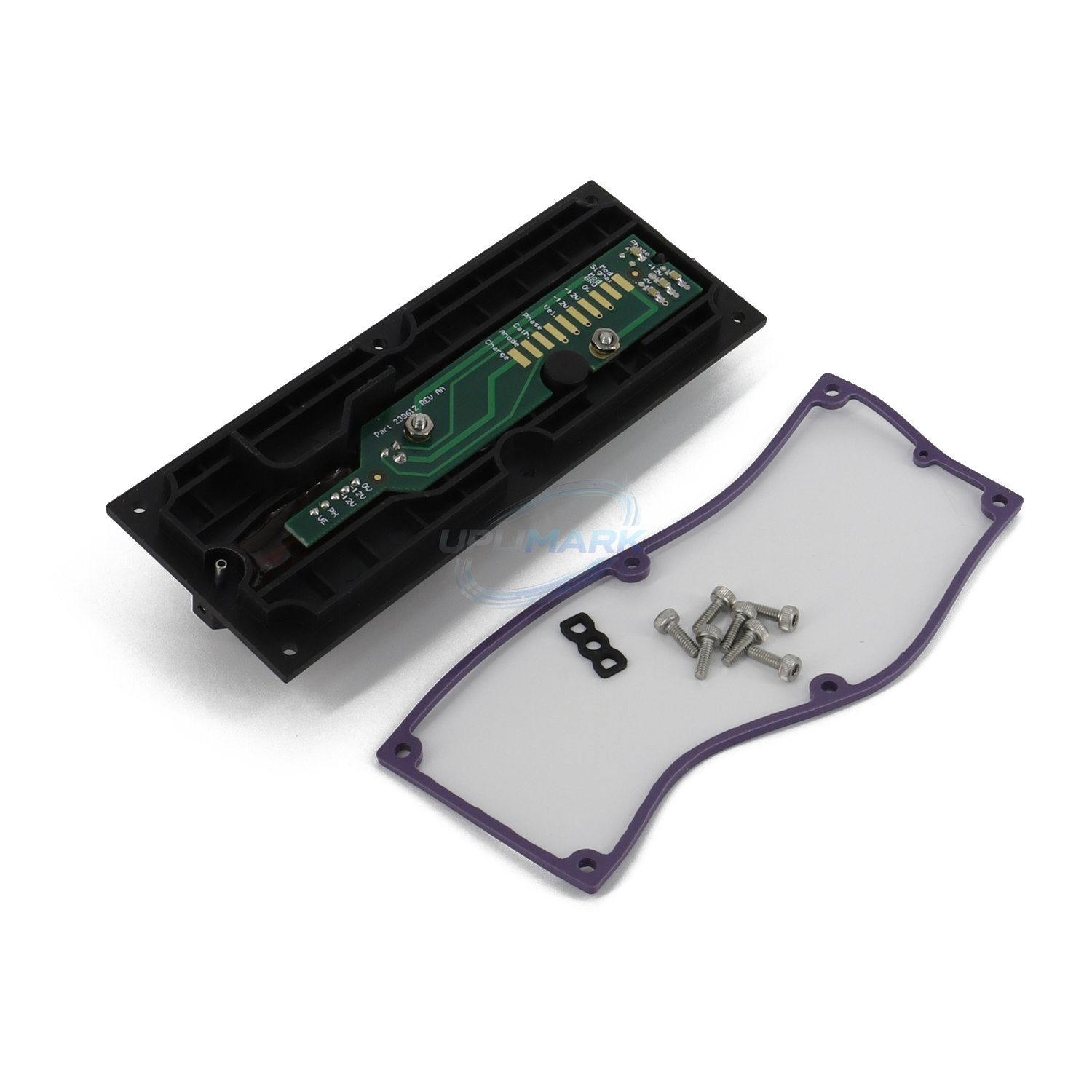 UVJ-395916-B UHS deflector plate assembly reverse PCB view with gasket and screws