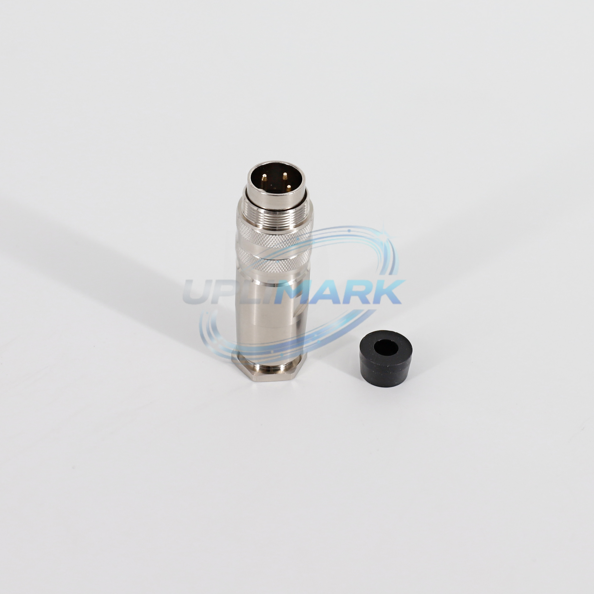 UVJ-500-0036-578-02 three-pin DIN plug contact end upright view
