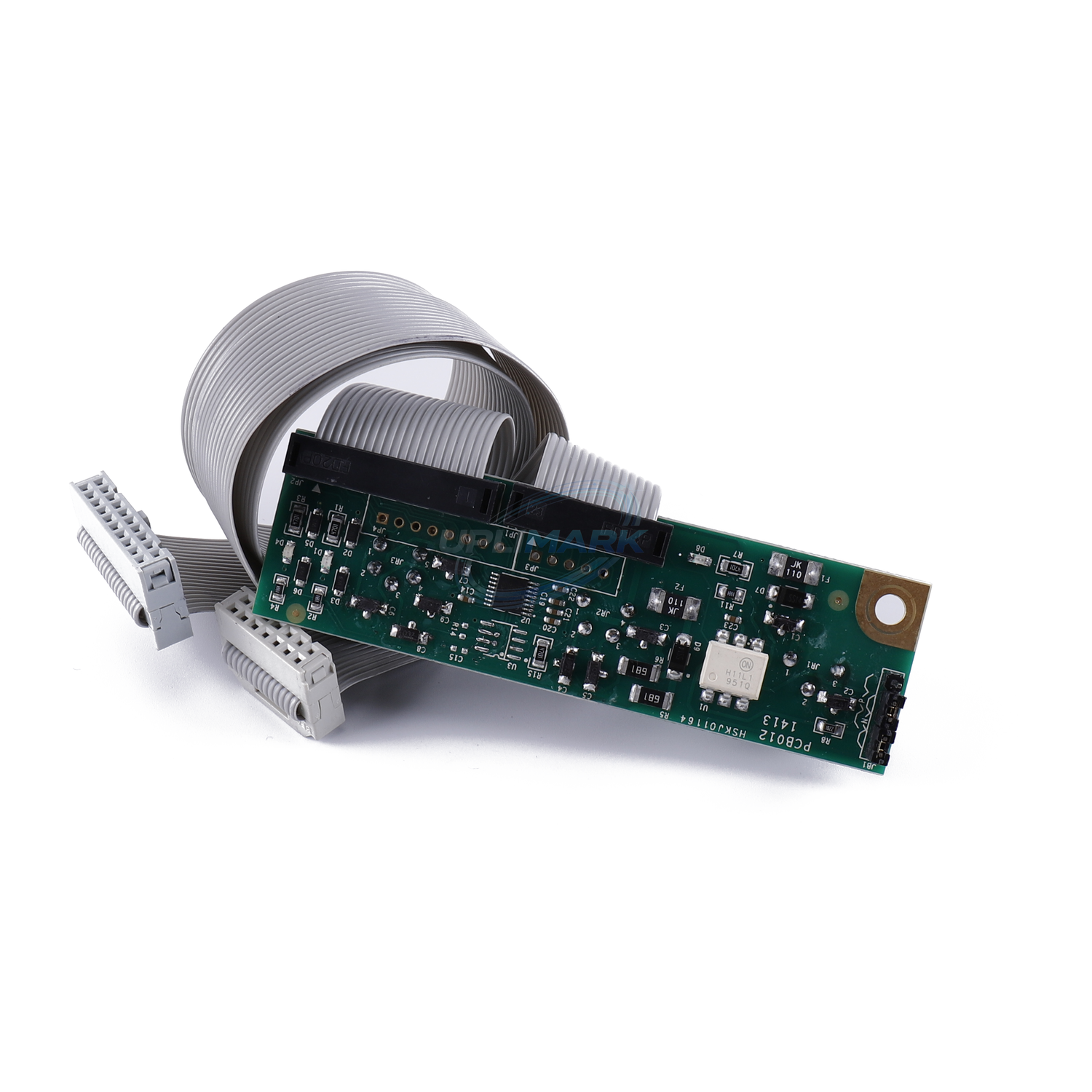 UVJ-500095 external interface PCB angled view with dual ribbon cables