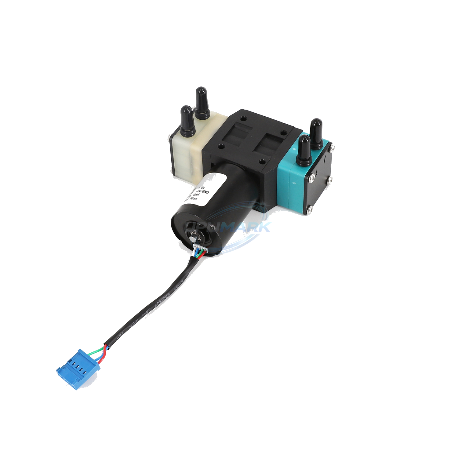 UPLIMARK UVJ-X0188 dual-head gutter pump – four ports, motor cable and blue connector view