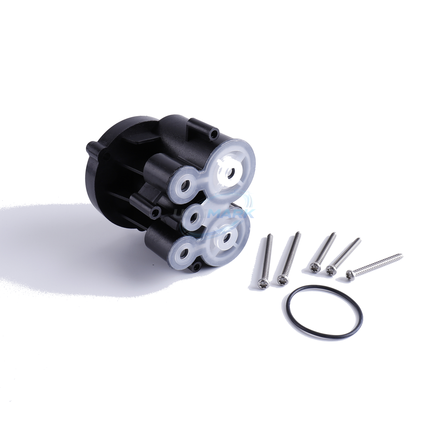 UVJ-X0230-01 main filter assembly angled port view with screws and sealing O-ring