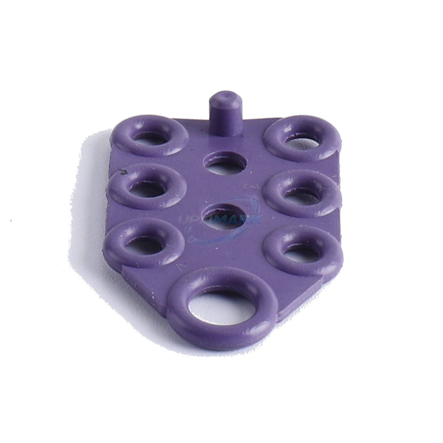 UVJ-X0239 purple manifold gasket front view showing ports and locating pin