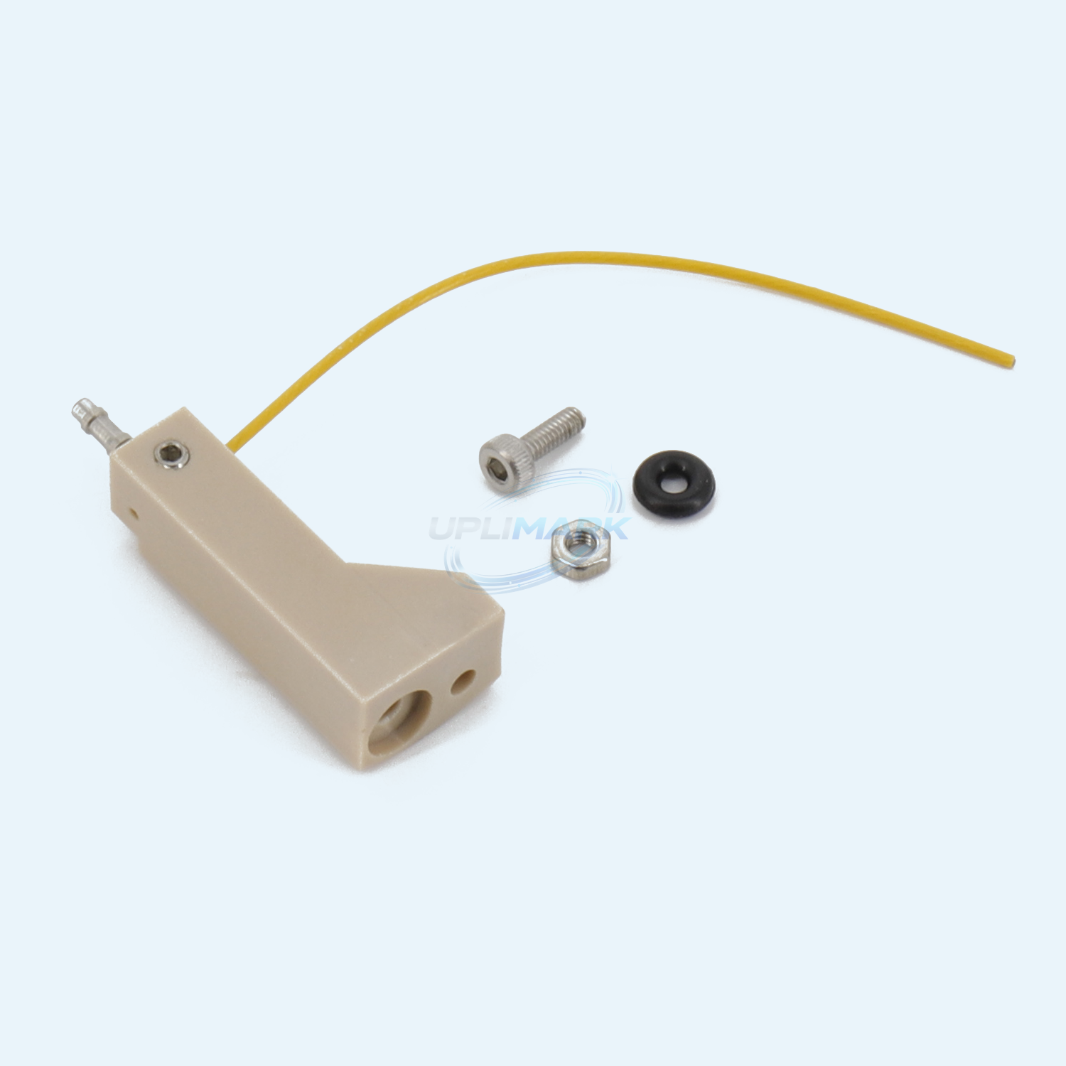 UVJ-X0311 gutter sensor assembly angled view showing ports and mounting hole
