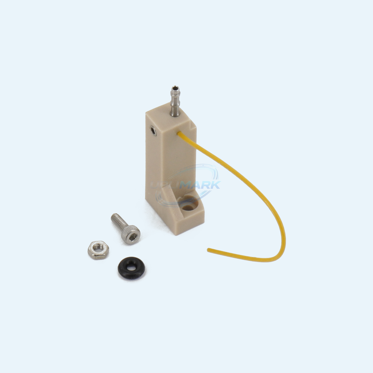 UVJ-X0311 gutter sensor assembly upright view with yellow tube and hardware