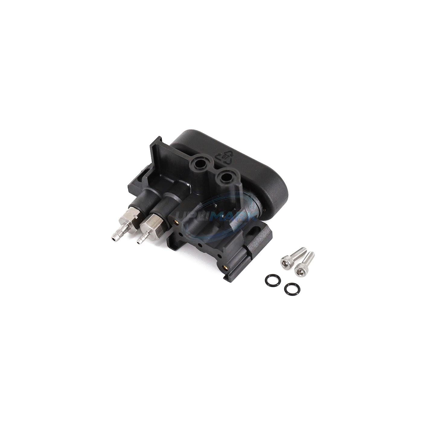 UPLIMARK UMI-X0472 solvent additive block for Markem-Imaje 9232 and 9450, port-side angle